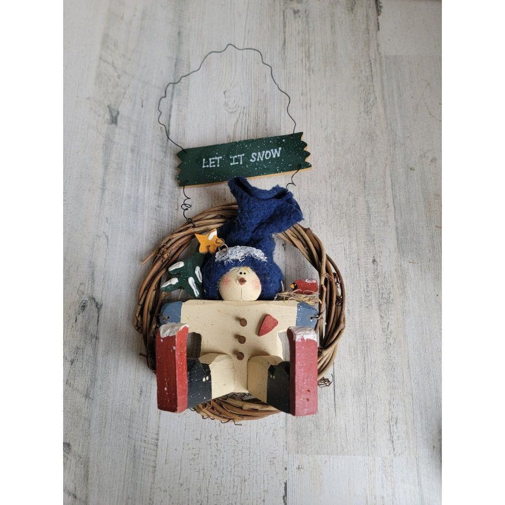 Let It Snow wooden wreath‎ sign Xmas hanging rustic